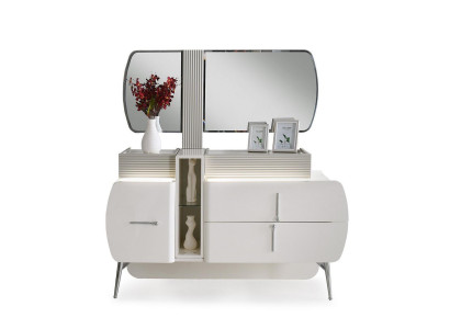 Luxus Kommode Frisiertisch Schrank Spiegel Weiß Holz Modern Set
