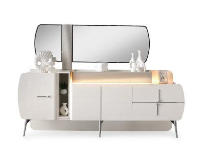 Luxus Anrichte Sideboard Schrank Spiegel Weiß Holz Kommode Modern