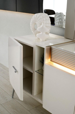 Luxus Anrichte Sideboard Schrank Spiegel Weiß Holz Kommode Modern