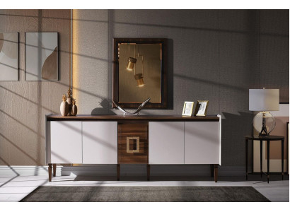 Gruppe Anrichte Sideboard Schrank Spiegel Holz Kommode Modern Braun