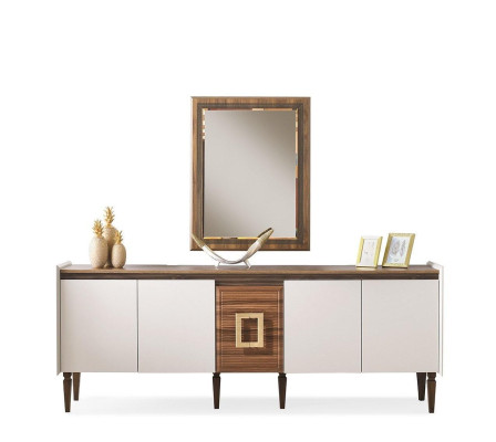 Gruppe Anrichte Sideboard Schrank Spiegel Holz Kommode Modern Braun