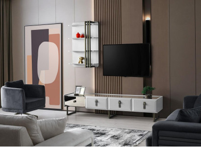 Wohnzimmer TV Ständer Regale RTV Lowboard Sideboard Holz Weiß Set