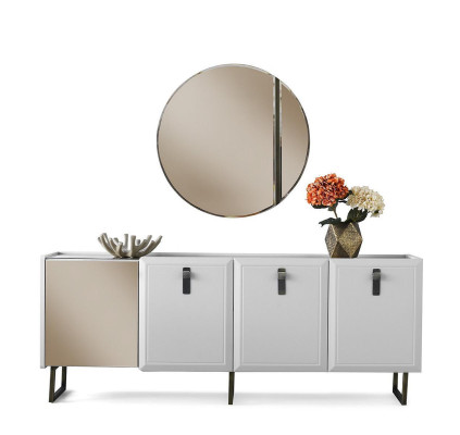 Anrichte Sideboard Schrank Spiegel Holz Kommode Modern Weiß Gruppe