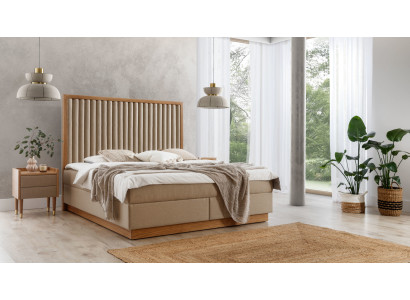 Beiges Schlafzimmer Doppelbett 2x Luxus Nachttische Edle Holz Möbel 3tlg
