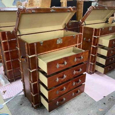 Kommode Design Möbel Loft Vintage Retro Schrank koffer Leder luxus