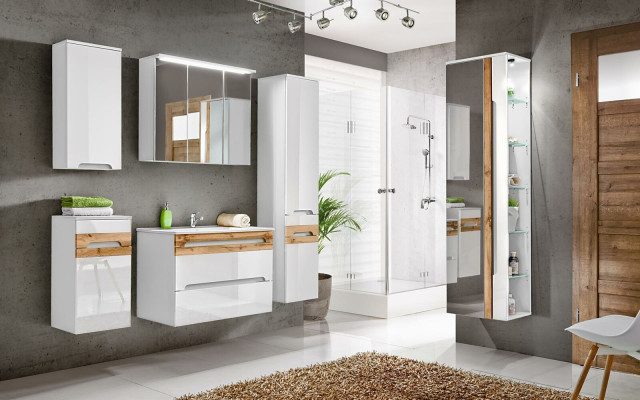 Design Badezimmer Möbel Bad 5 tlg. Set Deko Garnitur Schrank Waschbecken