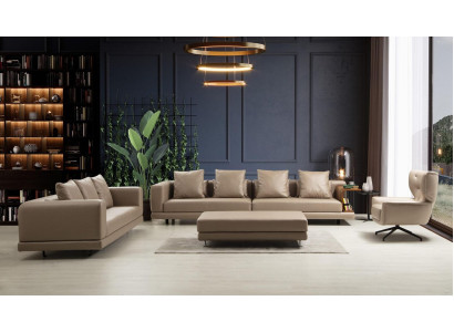 Couchgarnitur Viersitzer Dreisitzer Sessel Beige Sofa 3tlg Leder Set