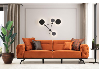 Dreisitzer Couch Orange Sofa 3 Sitzer Polster Stoffsofa Chesterfield