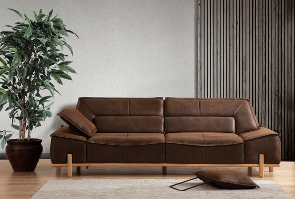 Komplette Couchgarnitur Dreisitzer Sessel Couch Braun Stoff Sofas 3tlg