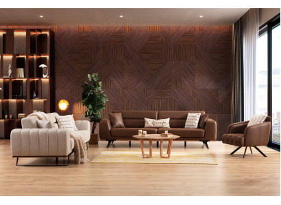Sofagarnitur Viersitzer Dreisitzer Sessel Couch Braun Polstersofa Sofa