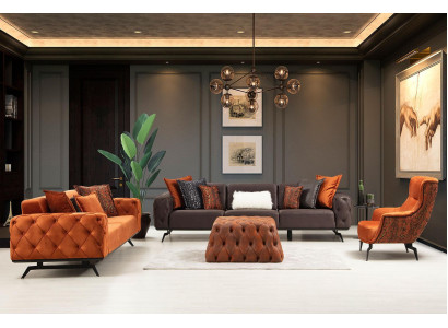 Couchgarnitur Viersitzer Dreisitzer Sessel Orange Sofa 3tlg Stoffsofa