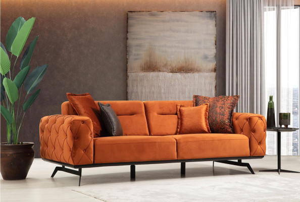 Couchgarnitur Viersitzer Dreisitzer Sessel Orange Sofa 3tlg Stoffsofa
