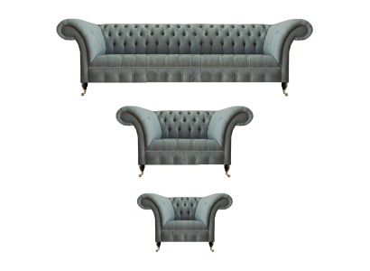 Sofagarnitur 3tlg Grau Sofas Luxus Sessel Wohnzimmer Einrichtung Chesterfield