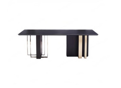 Schwarzer Esstisch Rechteckiger Massivholz Edelstahl Designer TIsch