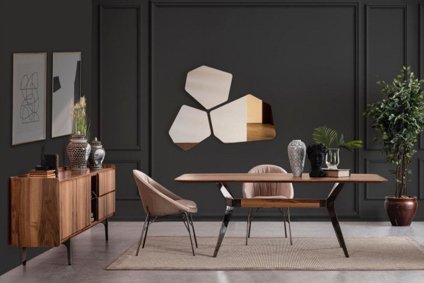 Moderne Esszimmer Luxus Garnitur Esstisch 2x Stühle Sideboard Kommode