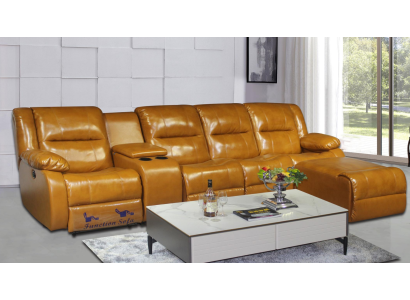 Sofa 4 Sitzer Couch Polster Kunstleder Sofas Braun Pouffe Couchen Neu
