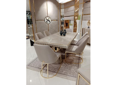 Luxus Tisch Beige Edelstahl Tische Italienisches Design Esstische Esstisch Neu