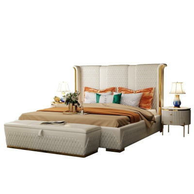 Doppelbett Klassisches Bett Designer Polster Betten Gestell Textil Leder Weiß