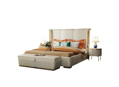 Doppelbett Klassisches Bett Designer Polster Betten Gestell Textil Leder Weiß