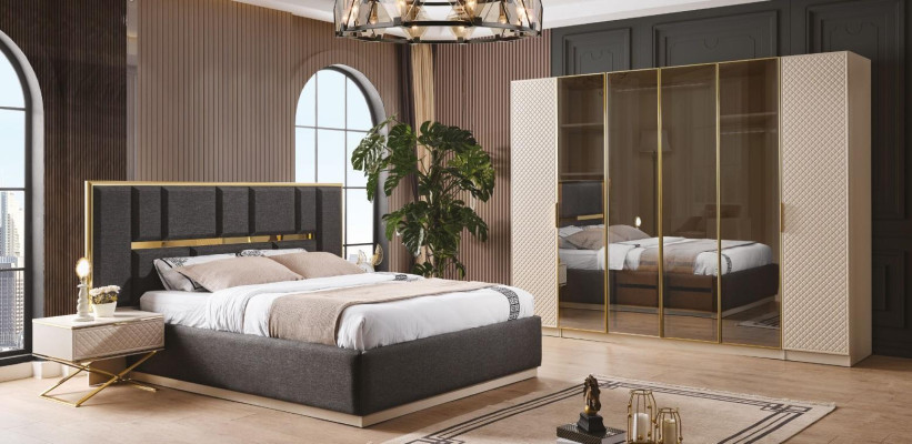 Luxuriös 4tlg Schlafzimmer Set Bett 2x Nachttische und Kleiderschrank
