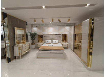 Modern Schlafzimmer Set Bett 2x Nachttische Kommode mit Spiegel Schrank Neu