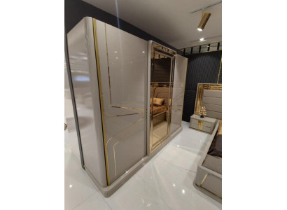 Moderner Kleiderschrank Luxus Schrank Holz Schränke Glas Hochglanz Schlafzimer