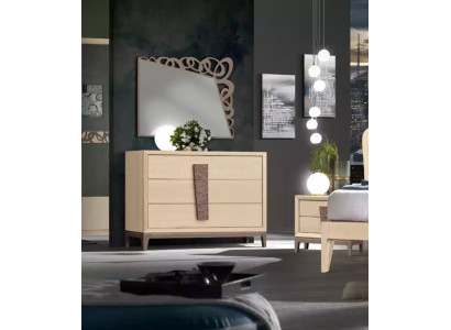 Schlafzimmer Set Luxus Kommode Spiegel Design Möbel beige 3tlg Holz