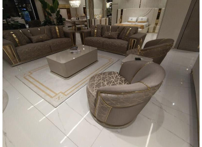 Modern Sofagarnitur 3+3+1 Sitzer Sessel Textil 3 Sit Sofa 3tlg. Set Design Neu