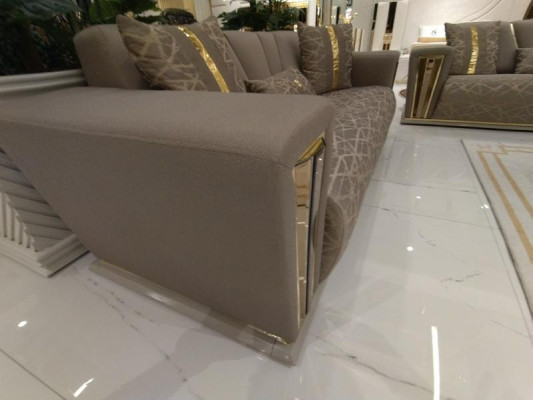 Sofagarnitur 3+1+1 Sitzer Textil Holz Sofa 3 Sitzer Modern Sessel Komplett Set