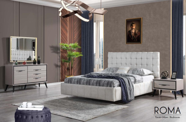 Weißes Exklusives SChlafzimmer Doppelbett Designer Nachttische Kommode