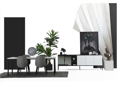 Esszimmer Gruppe Esstisch Stühle Sideboard Tisch Holz Set 8tlg Weiß