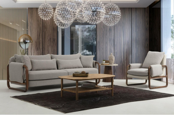 Sofagarnitur 21 Sitzer Sessel Zweisitzer Modern Stoff Grau Set Design