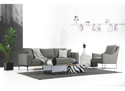 Sofagarnitur 4 Sitzer Sessel Viersitzer Stoff Sofas Modern Design Grau