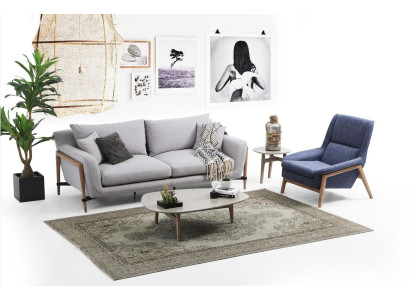 Sofagarnitur 4 Sitzer Sessel Viersitzer Stoff Sofas Modern Design Grau 