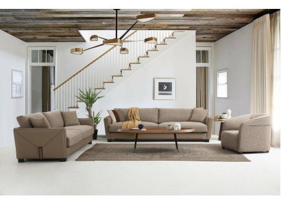 Modern Sofagarnitur Set 331 Sitzer Sessel Dreisitzer Modern Stoff Beige Set 3tlg