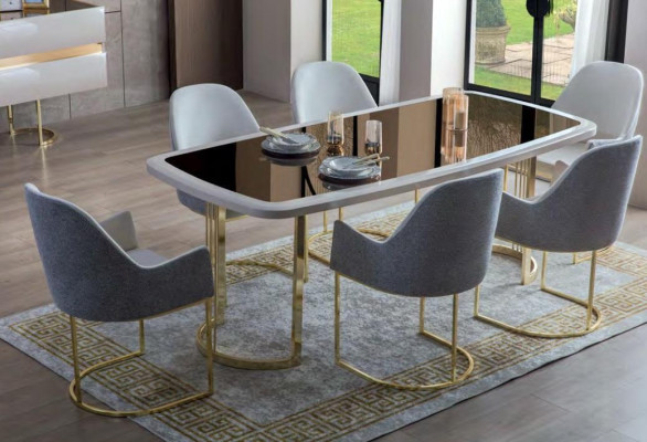 Edle Esszimmer Garnitur Luxus Glastisch Edelstahlstühle Modern 7tlg Set