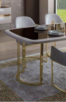 Edle Esszimmer Garnitur Luxus Glastisch Edelstahlstühle Modern 7tlg Set
