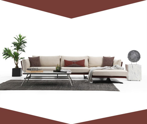 Sofagarnitur Ecksofa L-Form 2 Sitzer Beige Modern Stoff Sofas Set Eck