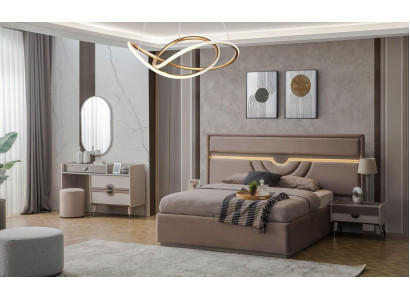 Garnitur Doppelbett Bett Nachttische Beige 6tlg Schminktisch Moderne