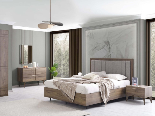 Garnitur Komplette Doppelbett Holz 5tlg Schlafzimmer Braun Bett Modern