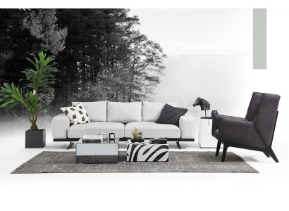 Sofagarnitur Sofa 2 Sitzer Sessel Zweisitzer Grau Modern Stoff Set