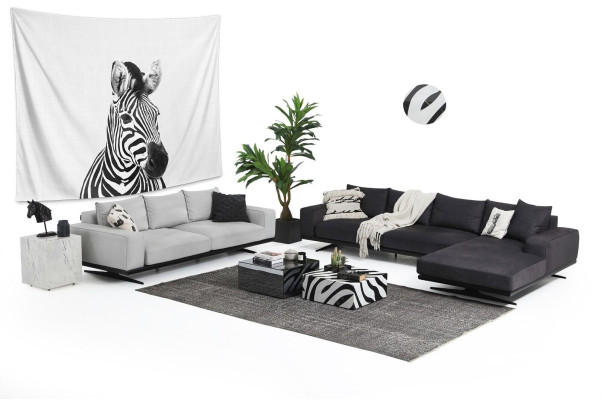 Sofagarnitur Sofa 2 Sitzer Sessel Zweisitzer Grau Modern Stoff Set