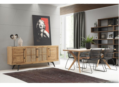 Essgruppe Essecke Esszimmer Esstisch Stühle Sideboard 6tlg Braun Holz 