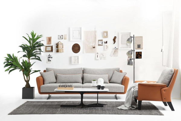 Sofagarnitur 31 Sitzer Wohnzimmer Sofa Orange Stoff Sessel Dreisitzer