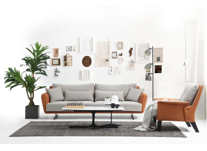 Sofagarnitur 31 Sitzer Wohnzimmer Sofa Orange Stoff Sessel Dreisitzer