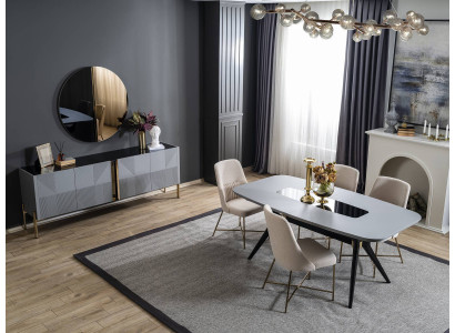 Moderne Graue Esszimmer Garnitur Holz Möbel Luxus Esstisch Sideboard