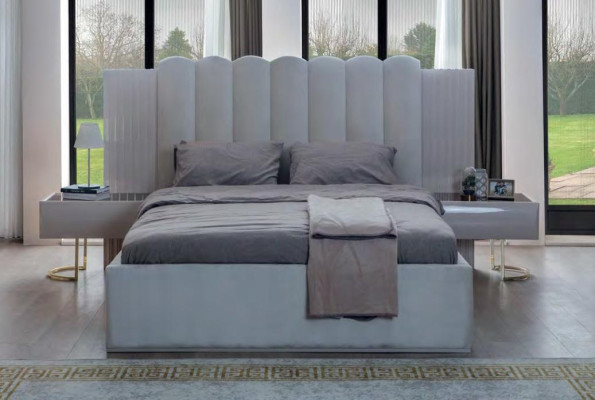 Weißes Schlafzimmer Set Bett Nachttische Holzgestell Doppelbett 3tlg