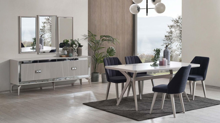 Esszimmer Luxus Essgruppe Garnitur Esstisch Set 9tlg Grau Holz Tisch