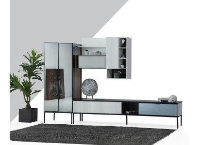 Wohnwand TV Ständer RTV Lowboard Vitrine Holz Modern Weiß Wohnzimmer