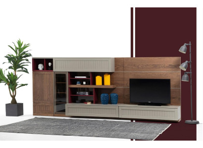 Wohnwand TV Ständer RTV Lowboard Vitrine Holz Modern Braun Wohnzimmer